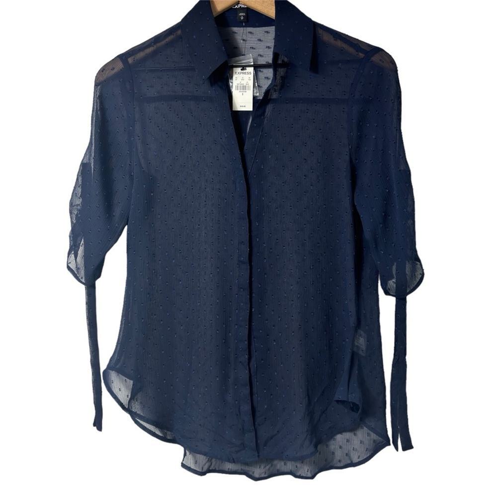 EXPRESS WOMEN'S NAVY SHIRT BUTTON UP 3/4 TIE SLEEVE BRAND NEW WITH TAGS SMALL